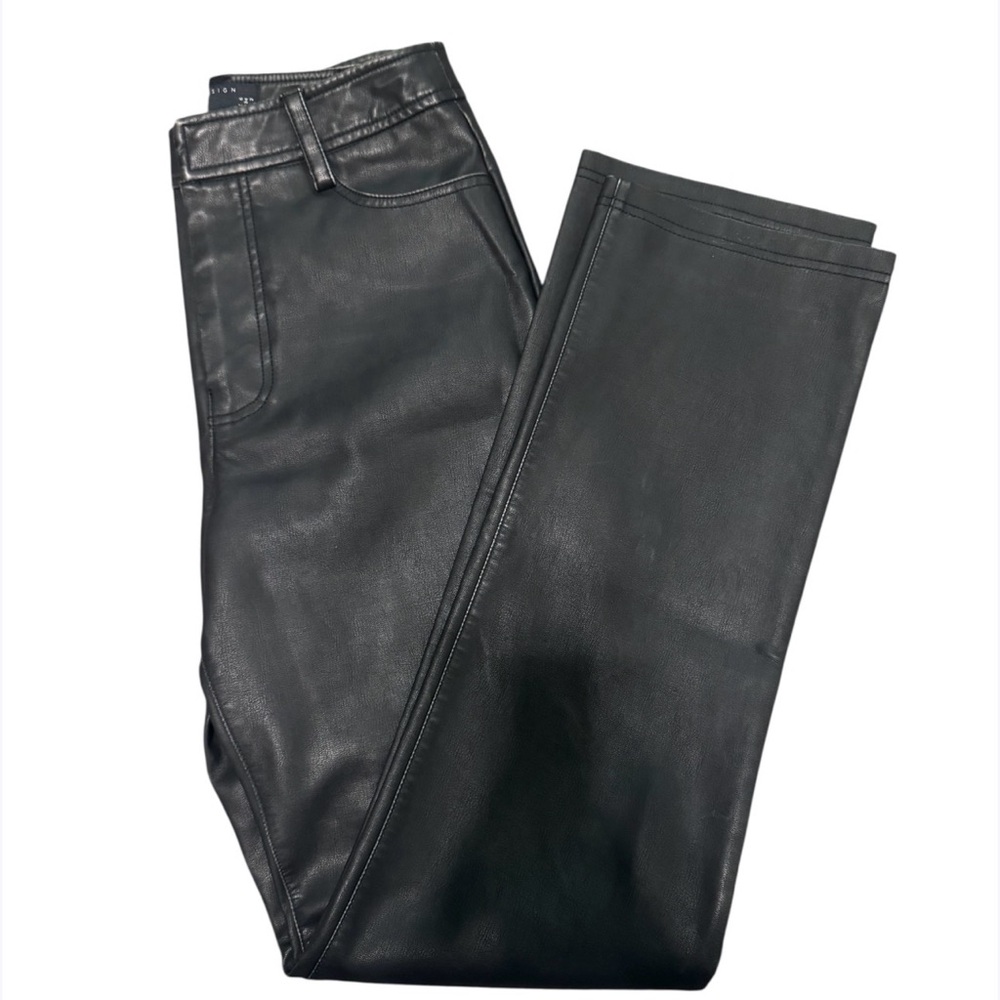 Black Faux Leather Straight-Leg Pants